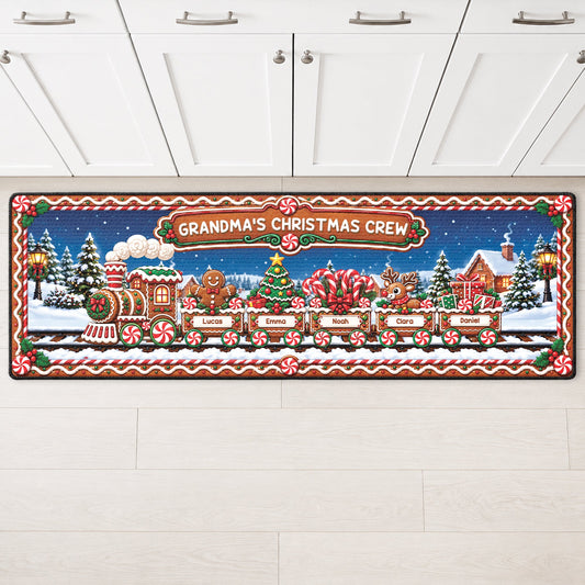 Personalized Grandma’s Christmas Crew Doormat Runner Rug Custom Name - Kitchen Decor Gift for Mom