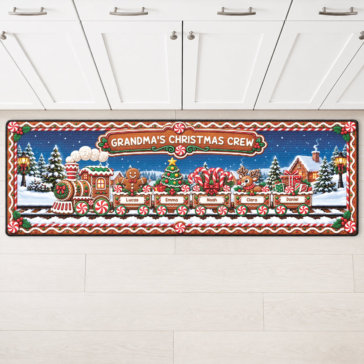 Personalized Grandma’s Christmas Crew Doormat Runner Rug Custom Name - Kitchen Decor Gift for Mom