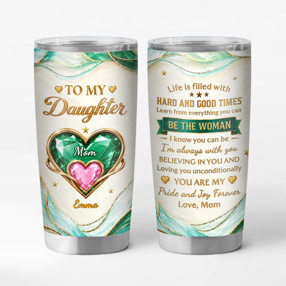 "To My Daughter" Personalized Emerald Heart Tumbler - Heartwarming Gift for Your Daughter