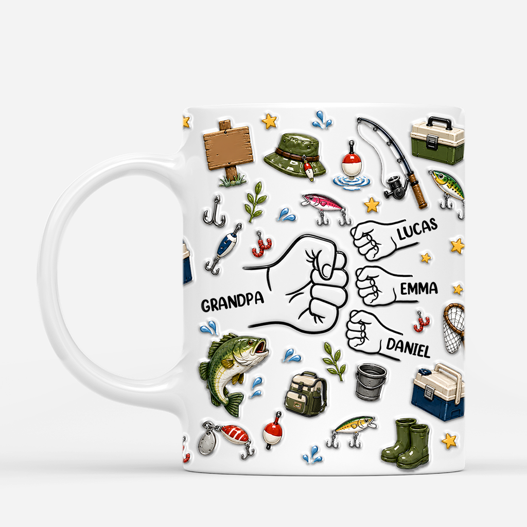 Fist Bump Personalized Fishing Mug for Dad and Grandpa - Custom Kids Name Coffee Cup Gift