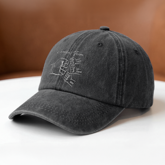 Personalized dad fist bump cap featuring custom names for kids - unique Father's Day gift for Dad and Grandpa