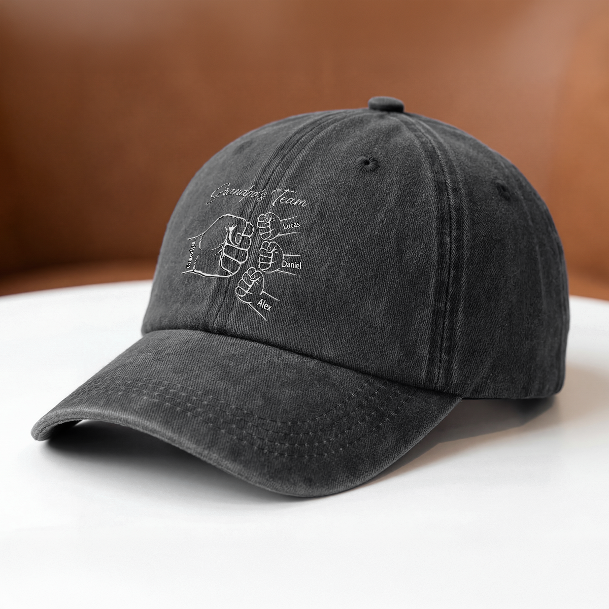 Personalized dad fist bump cap featuring custom names for kids - unique Father's Day gift for Dad and Grandpa
