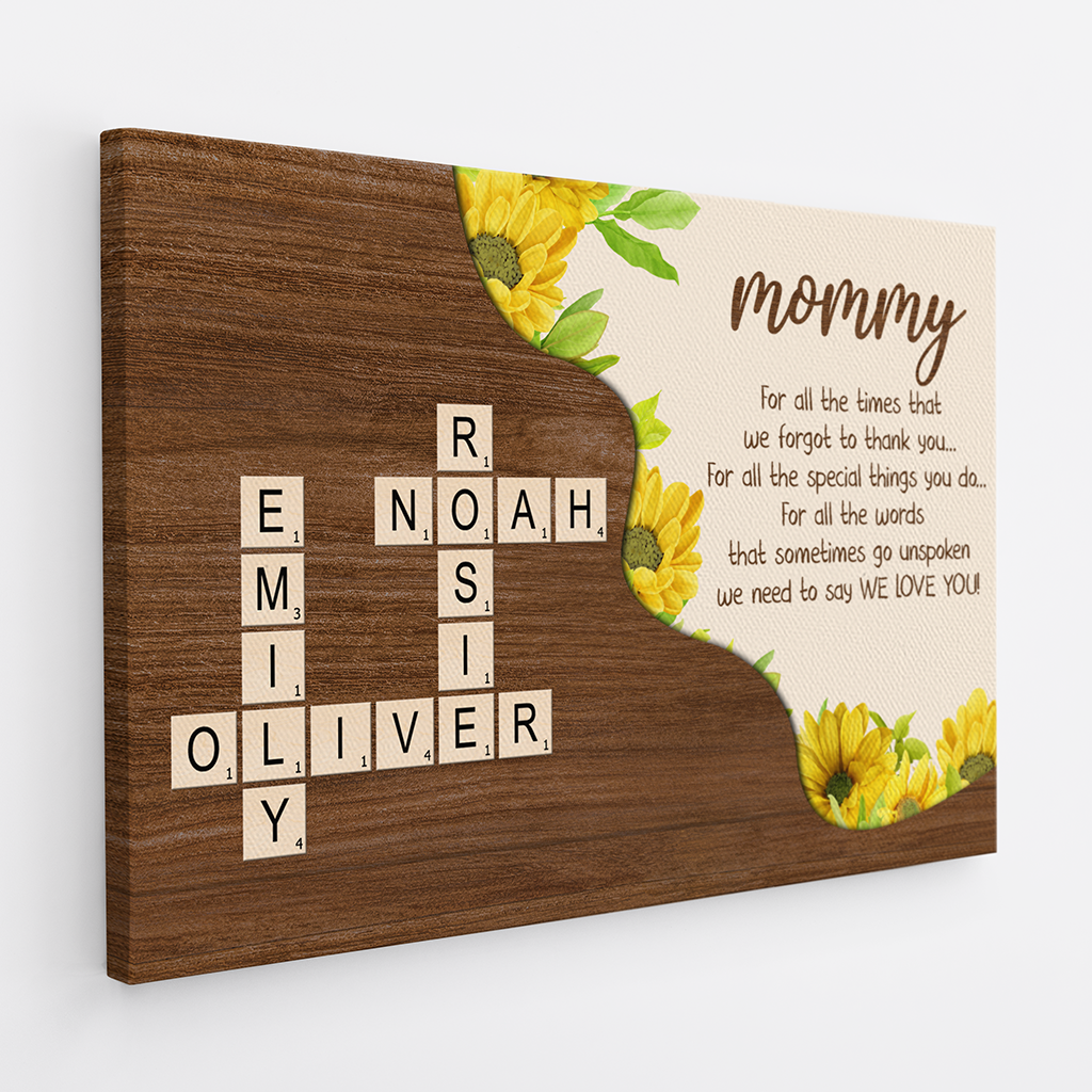 "Thank You, Love You" - Personalized Custom Crossword Canvas / Poster