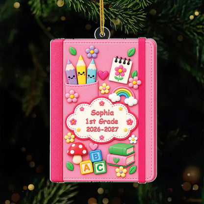 Personalized Notebook Acrylic Ornament - Cute Back to School Keepsake Gift for Kids