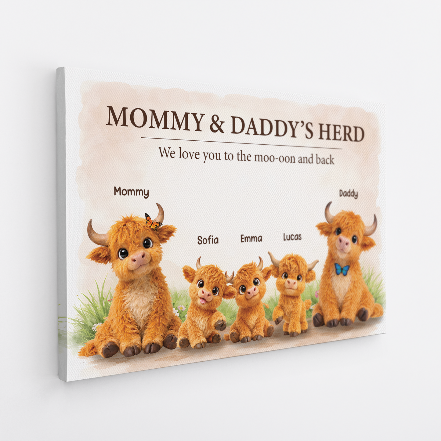 Personalized Highland Cow Canvas / Poster - Gift for Mom and Dad
