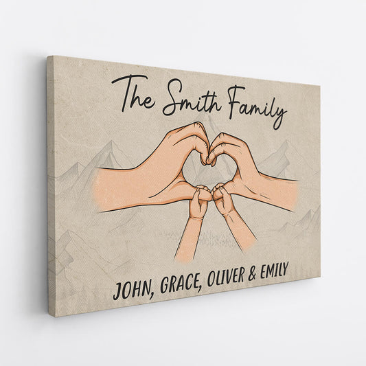 Personalized Family Hands Heart Canvas Art - Custom Name Wall Decor