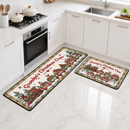 Christmas Crew Train Personalized Runner Rug - Custom Kitchen Floor Mat for Grandma & Grandpa