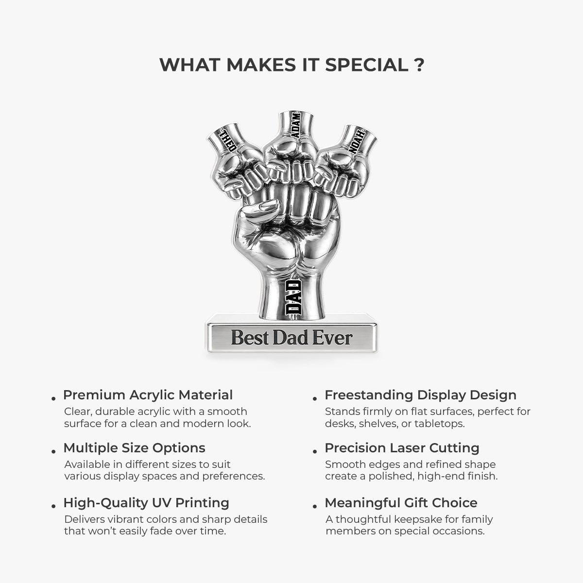 Plaque material and size view - Personalized Dad Fist Bump Plaque