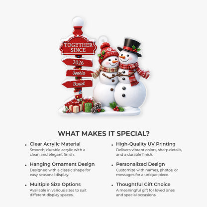 "Together Since" Snowman Personalized Couple Acrylic Ornament - Custom Keepsake Gift