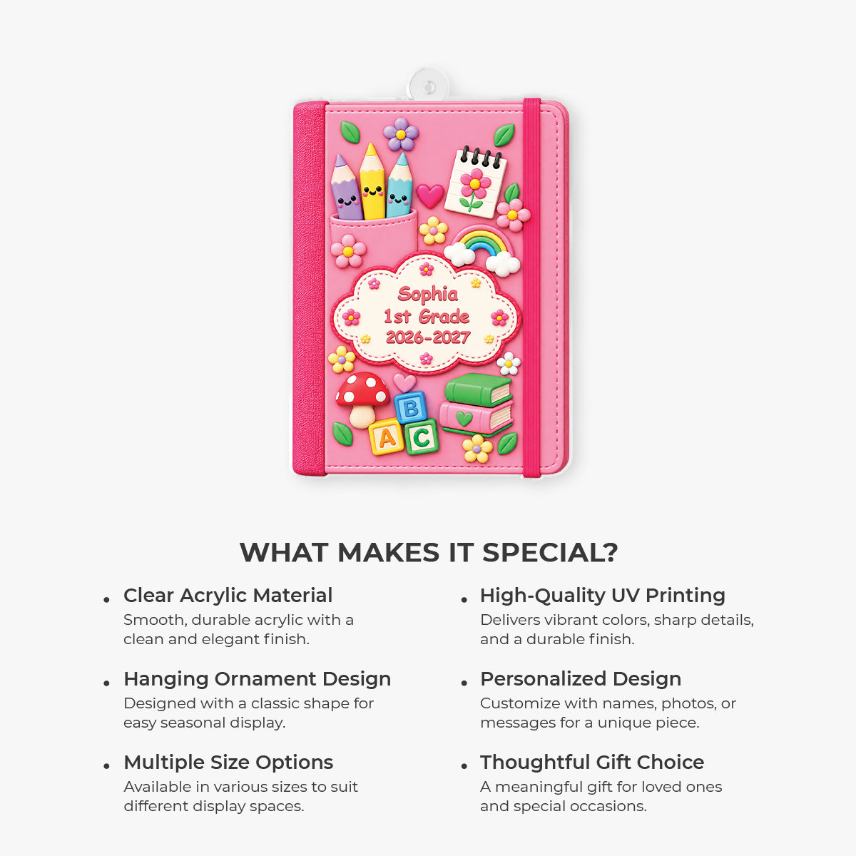 Personalized Notebook Acrylic Ornament - Cute Back to School Keepsake Gift for Kids