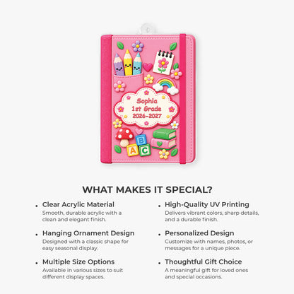 Personalized Notebook Acrylic Ornament - Cute Back to School Keepsake Gift for Kids