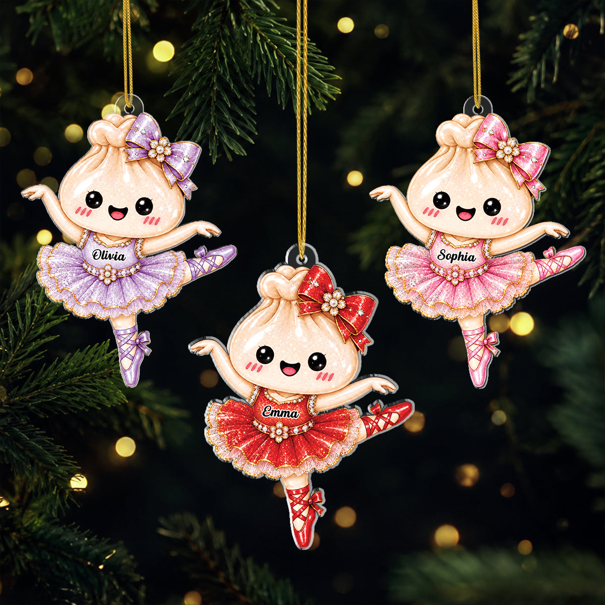 Personalized Squishy Ballet Dancer Dumpling Acrylic Ornament - Custom Name Christmas Keepsake for Daughter
