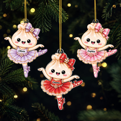 Personalized Squishy Ballet Dancer Dumpling Acrylic Ornament - Custom Name Christmas Keepsake for Daughter