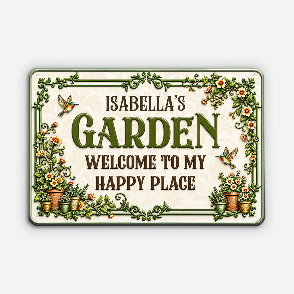 "Welcome To My Happy Place" Personalized Metal Sign - Custom Garden Gift for Gardeners