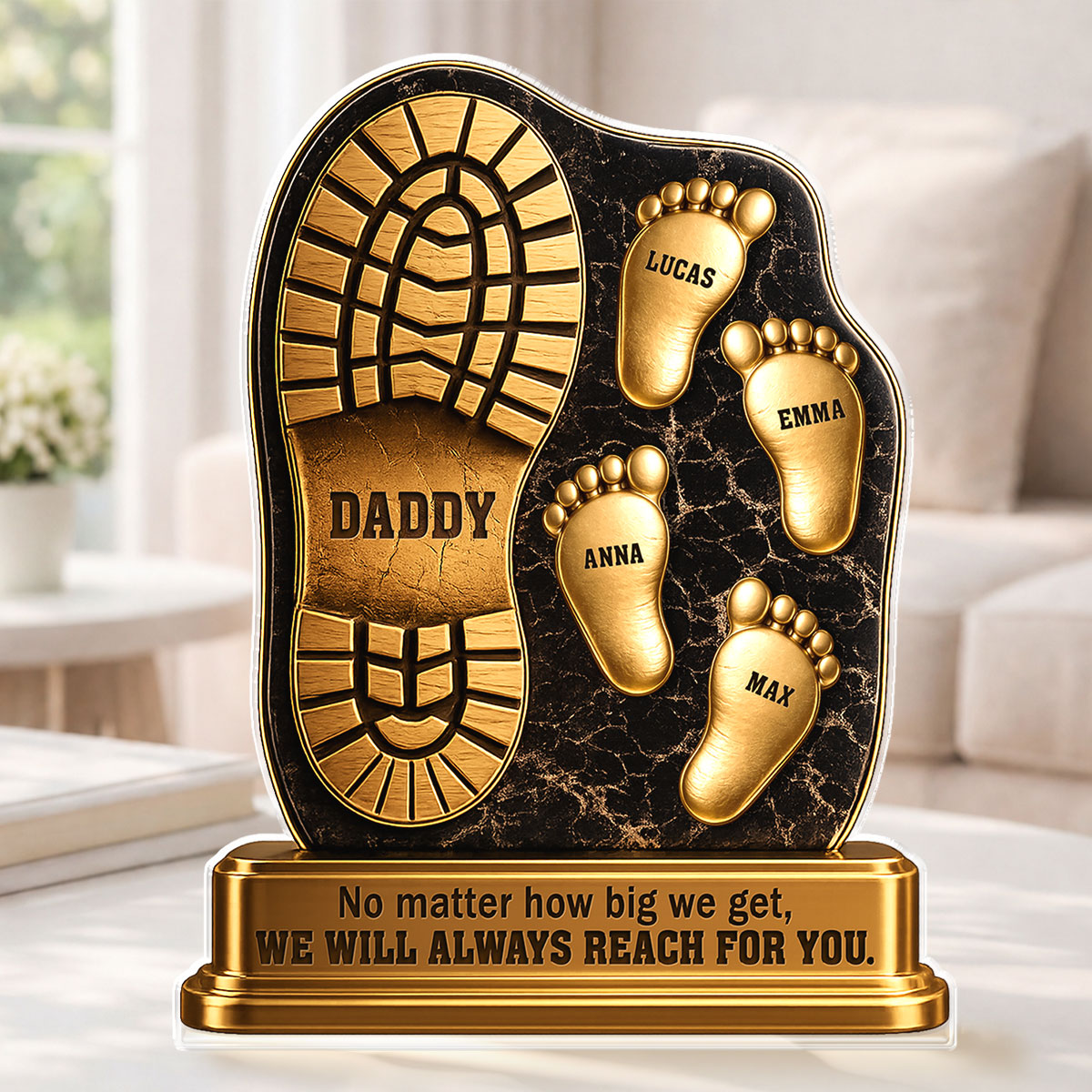 Personalized footprint acrylic plaque for Dad with custom kids names and touching quote