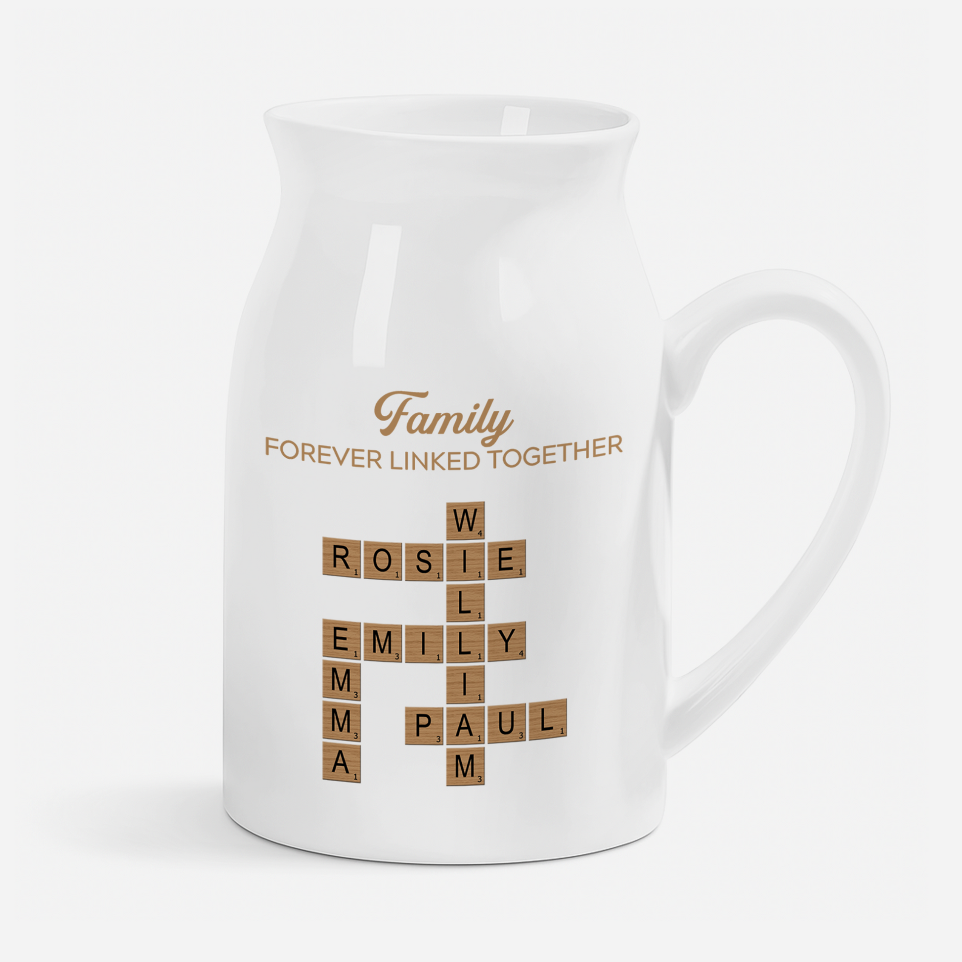 Personalised Crossword Puzzle Art Flower Vase - Custom Gift for Family & Siblings