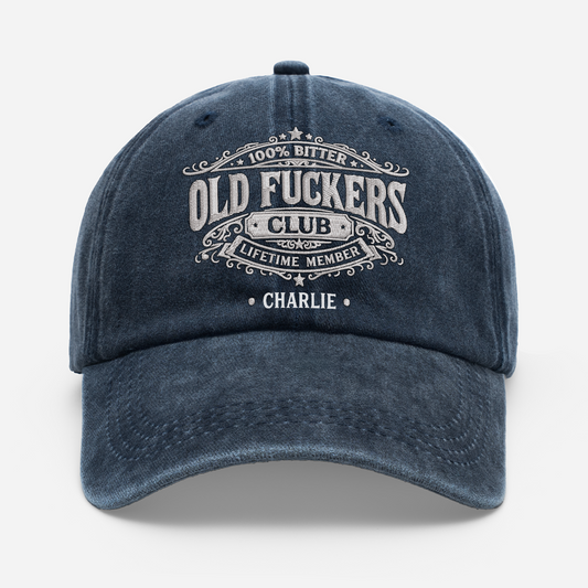 Custom Old Fuckers Club Hat for Dad with personalized design details for meaningful gifting