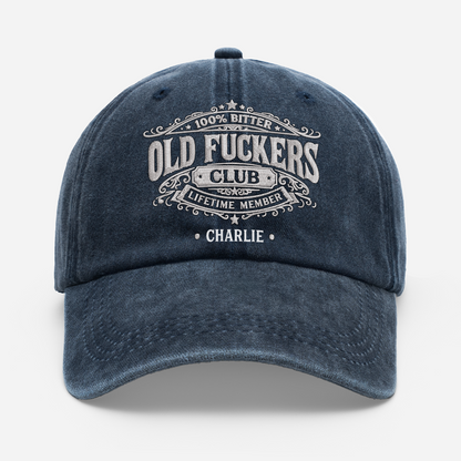 Custom Old Fuckers Club Hat for Dad with personalized design details for meaningful gifting