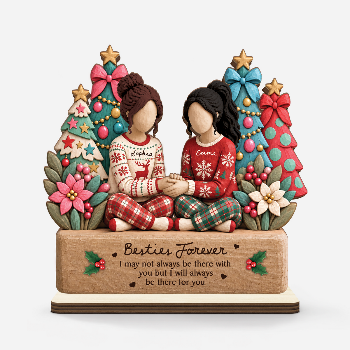 Besties Forever Personalized Wooden Plaque - Custom Christmas Gift for Best Friends