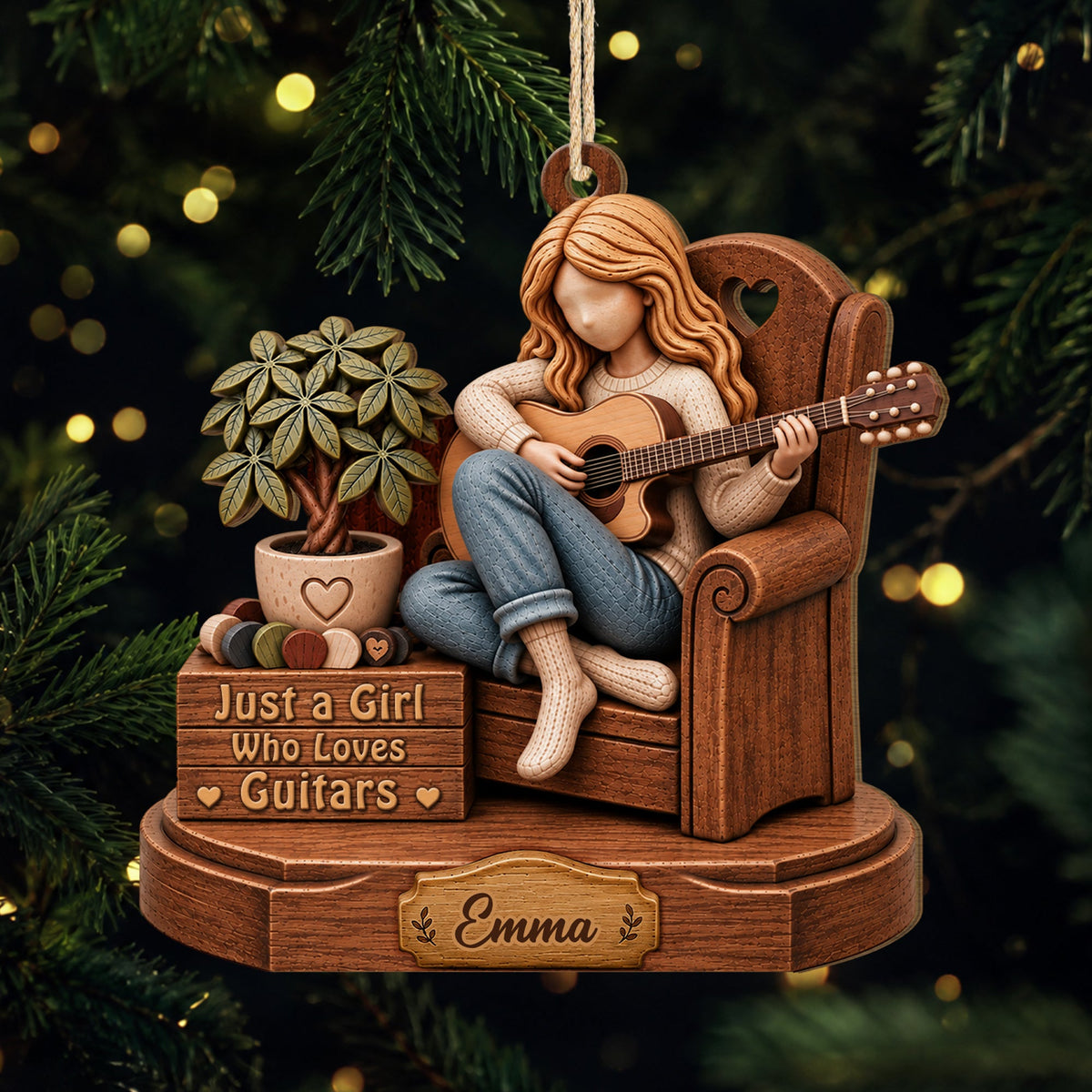 "Just A Girl Who Loves Guitars" Personalized Wooden Ornament - Birthday Gift for Music Lovers