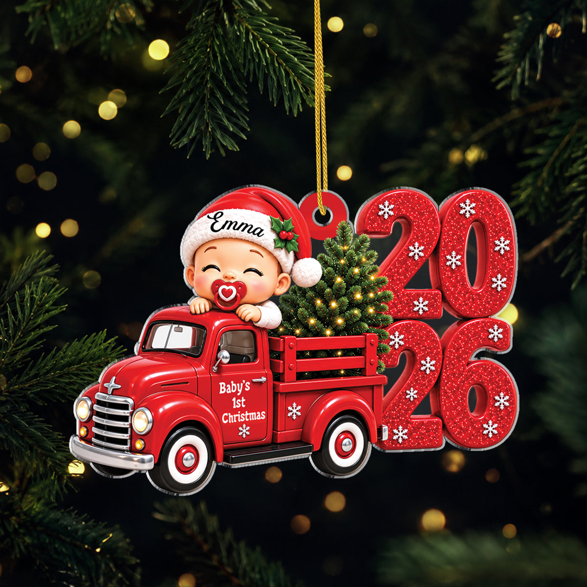 Baby’s 1st Christmas Custom Name Acrylic Ornament - Personalized Truck Keepsake Gift for Newborn
