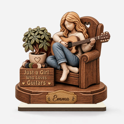Just A Girl Who Loves Guitars Personalized Wooden Plaque - Custom Gift for Guitar Lovers