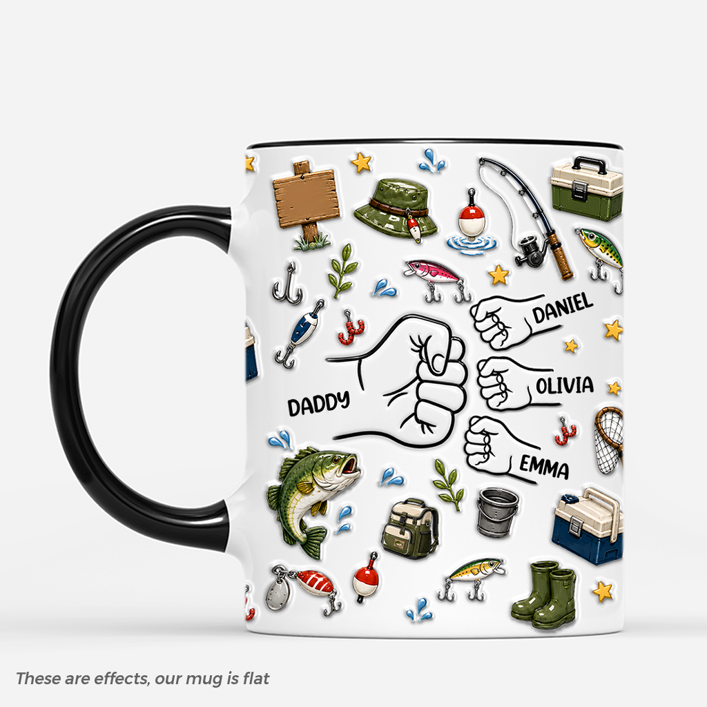 Fist Bump Personalized Fishing Mug for Dad and Grandpa - Custom Kids Name Coffee Cup Gift