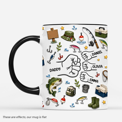 Fist Bump Personalized Fishing Mug for Dad and Grandpa - Custom Kids Name Coffee Cup Gift
