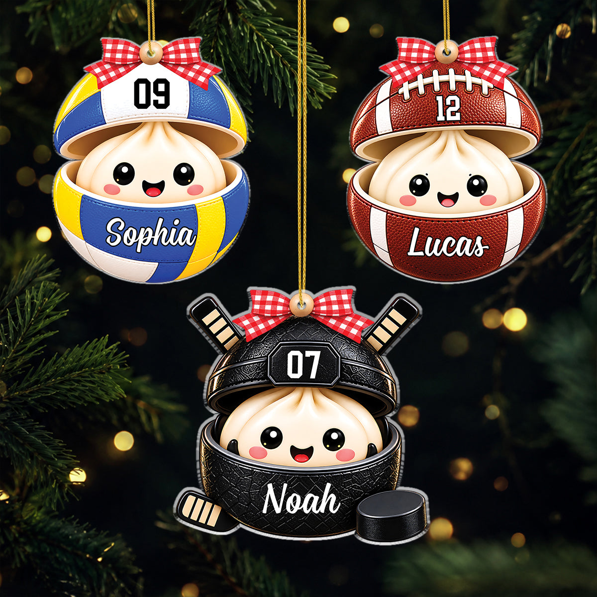Personalized Sports Dumpling Acrylic Ornament - Custom Keepsake for Kids & Young Athletes