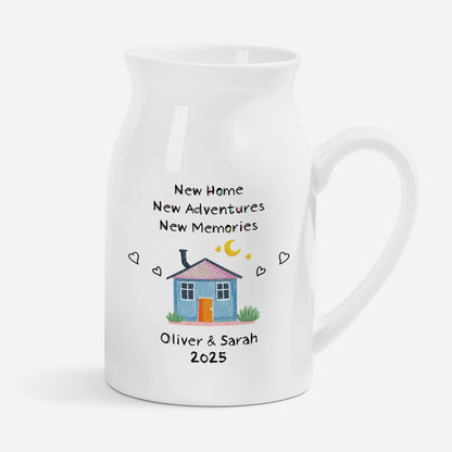 Personalised New Home Flower Ceramic Vase - Housewarming Gift for Couples