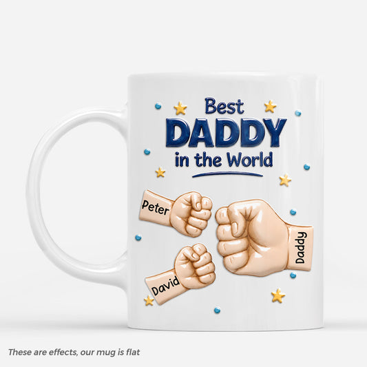 Personalized dad fist bump mug with custom kids names Peter and David - custom Father's Day gift