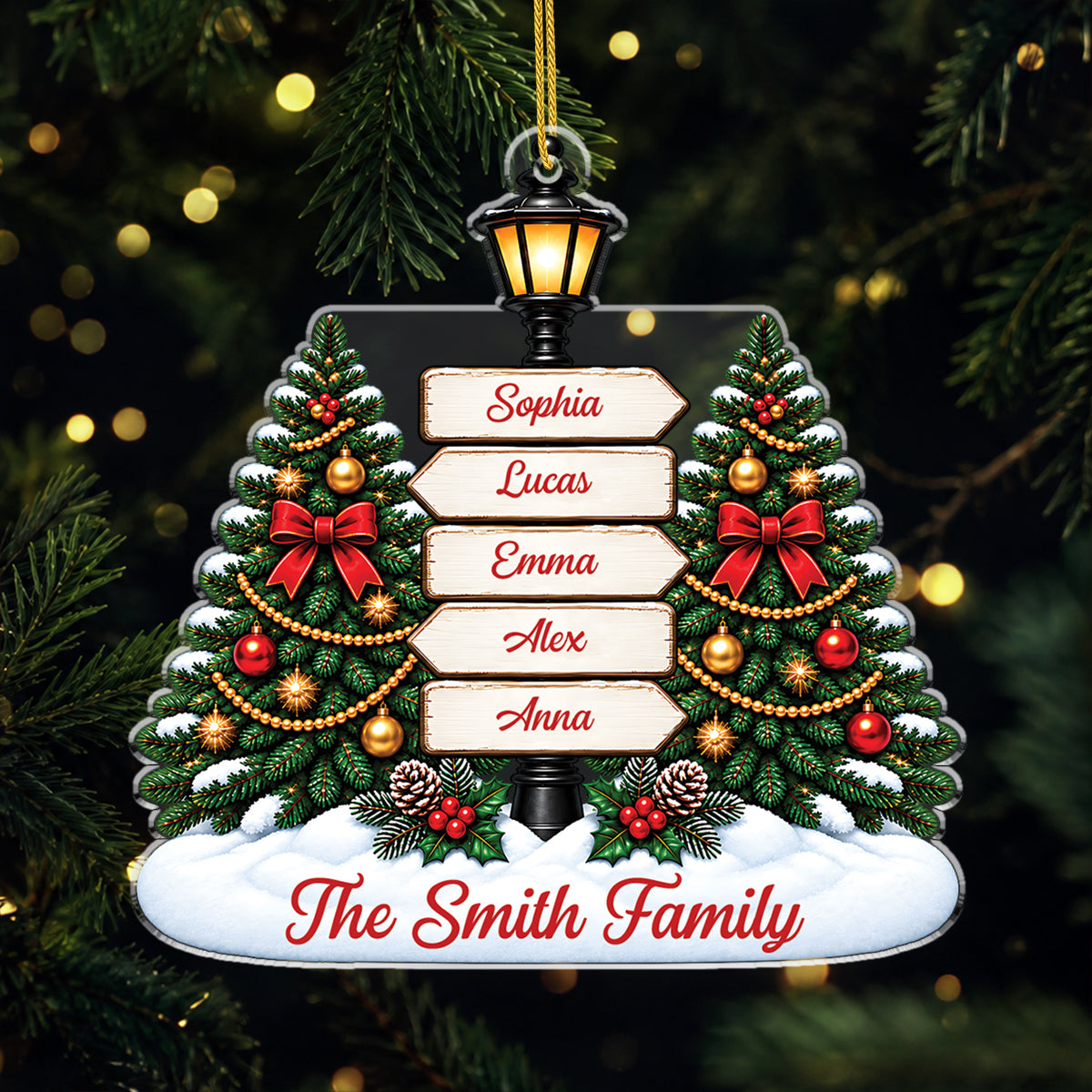 Personalized Family Names Signpost Christmas Tree Acrylic Ornament - Custom Holiday Keepsake Gift