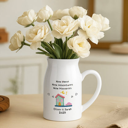 Personalised New Home Flower Ceramic Vase - Housewarming Gift for Couples