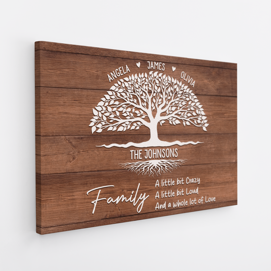 Personalized Family Tree Canvas Art with custom names and 'A Whole Lot of Love' quote for grandparents