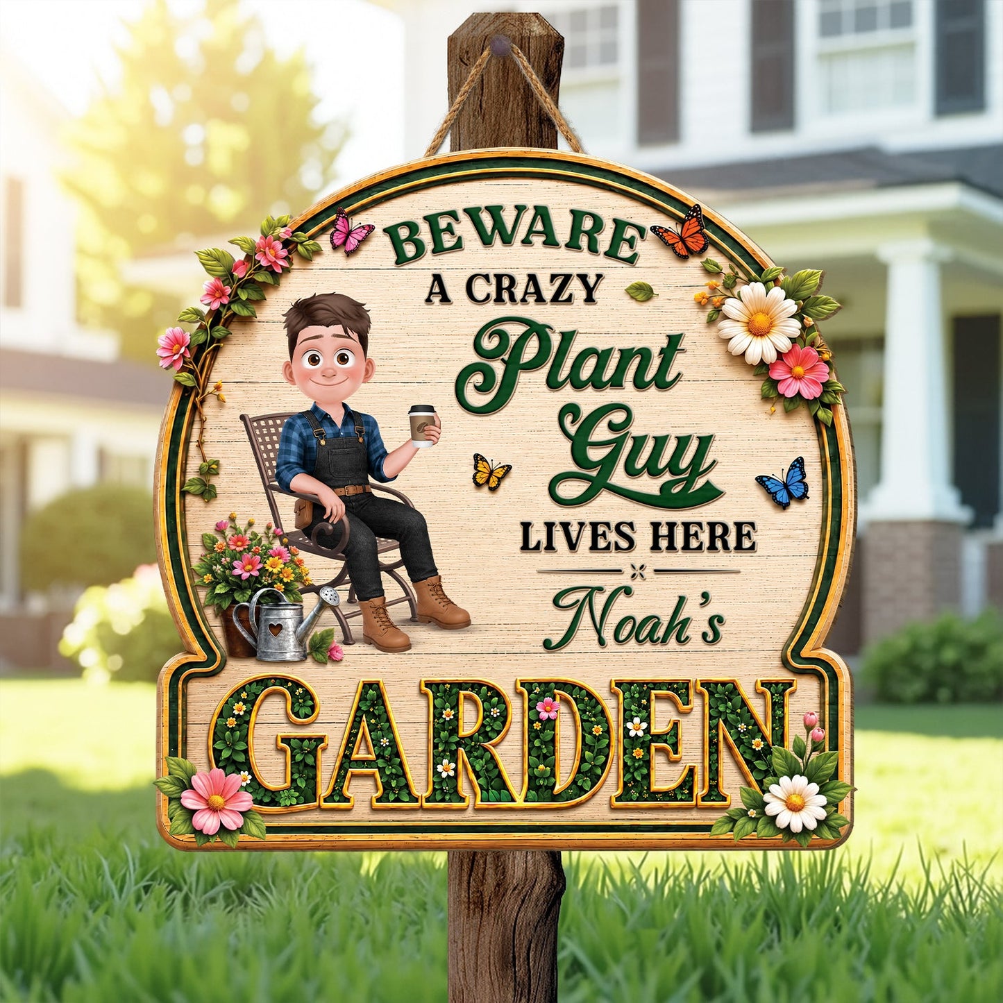 Personalized Crazy Plant Lady Wood Sign personalization view for Mom
