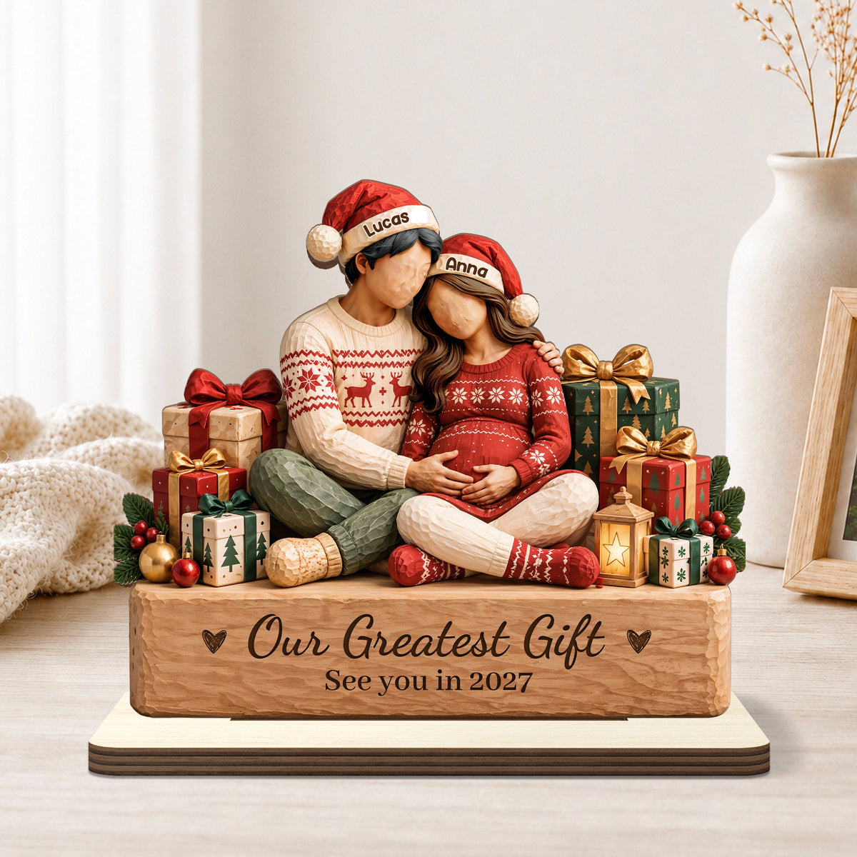 Our Greatest Gift Personalized Wooden Plaque - Christmas Keepsake for Expecting Couples