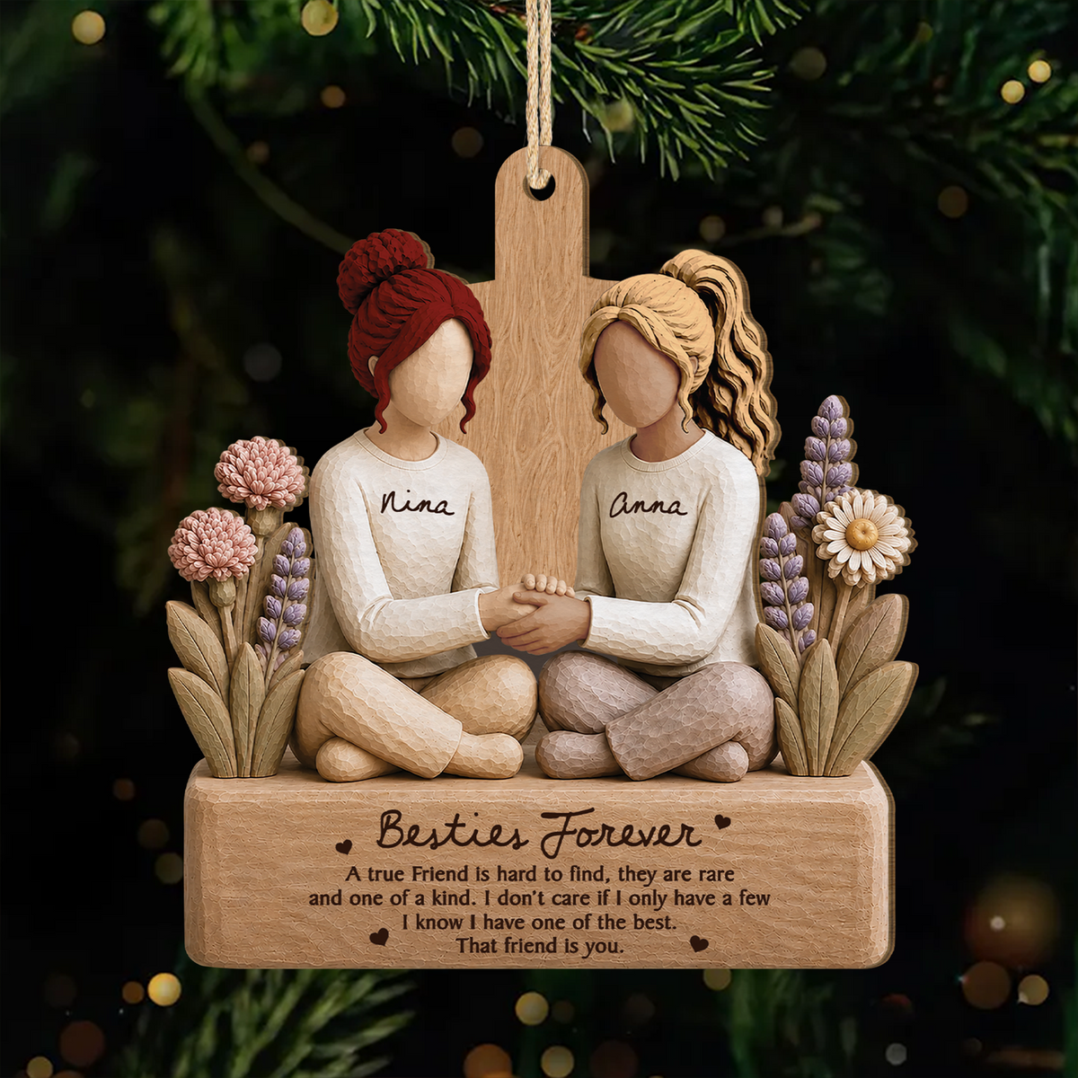Besties Forever Personalized Wooden Ornament - Friendship Keepsake for Best Friends