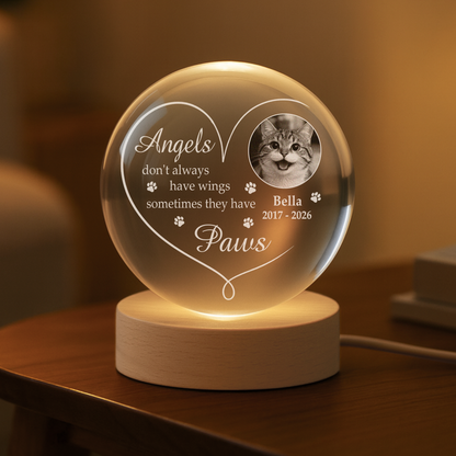 Angels With Paws - Personalized Memorial Photo Crystal Ball Lamp