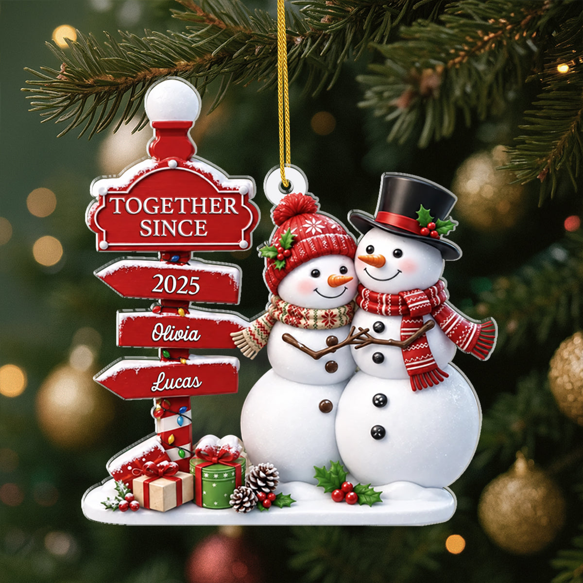 "Together Since" Snowman Personalized Couple Acrylic Ornament - Custom Keepsake Gift