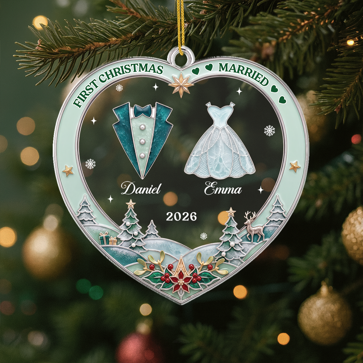 "First Christmas As Mr & Mrs" Personalized Acrylic Ornament - Keepsake Gift for Couples