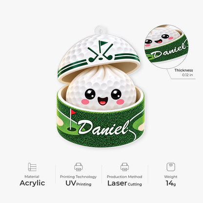 Cute Golf Dumpling Personalized Acrylic Ornament - Custom Golfer Name Keepsake Gift