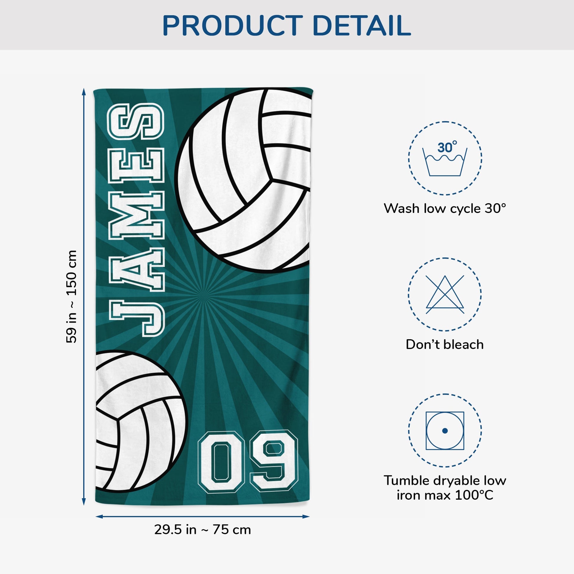 Personalized Volleyball Beach Towel - Custom Name for Players