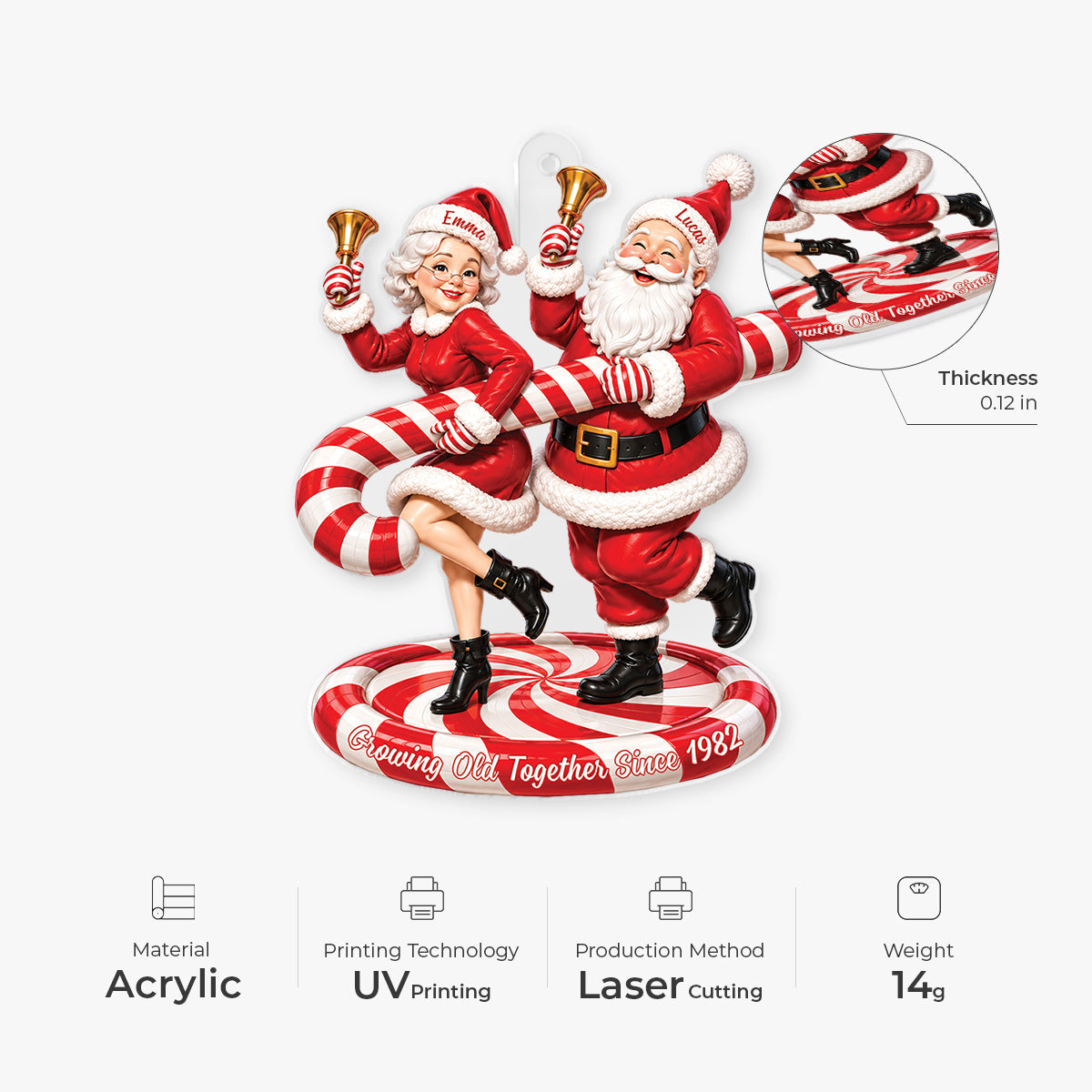 Growing Old Together Personalized Santa Couple Acrylic Ornament - Anniversary Christmas Gift