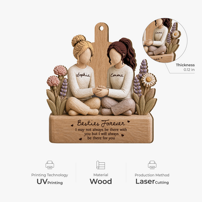 Besties Forever Personalized Wooden Ornament - Friendship Keepsake for Best Friends