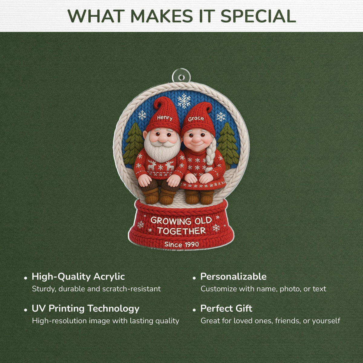 Growing Old Together Personalized Acrylic Ornament for Couples - Cute Gnome Christmas Gift