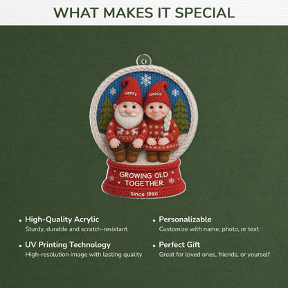 Growing Old Together Personalized Acrylic Ornament for Couples - Cute Gnome Christmas Gift