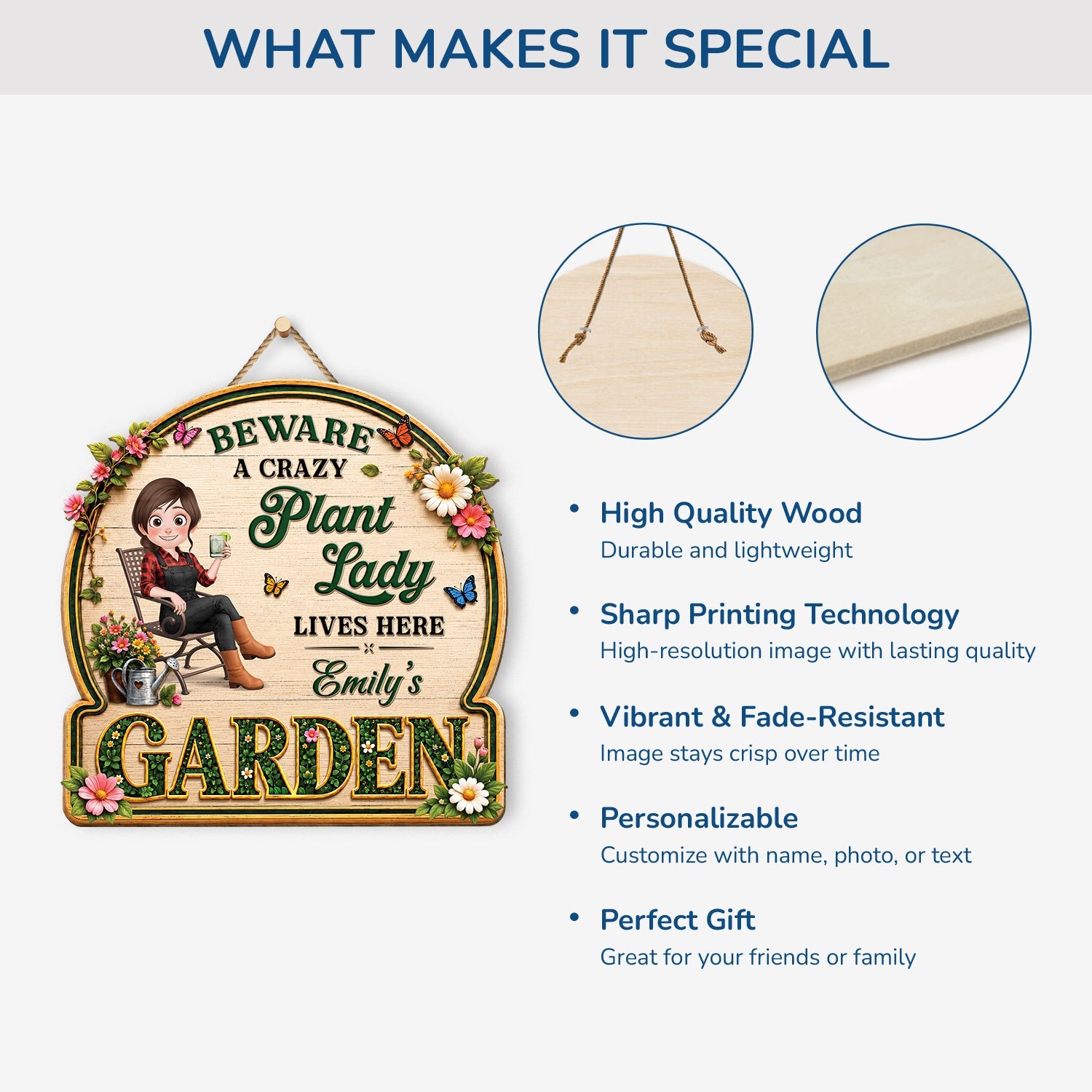 Wood Sign material and size view - Personalized Crazy Plant Lady Wood Sign