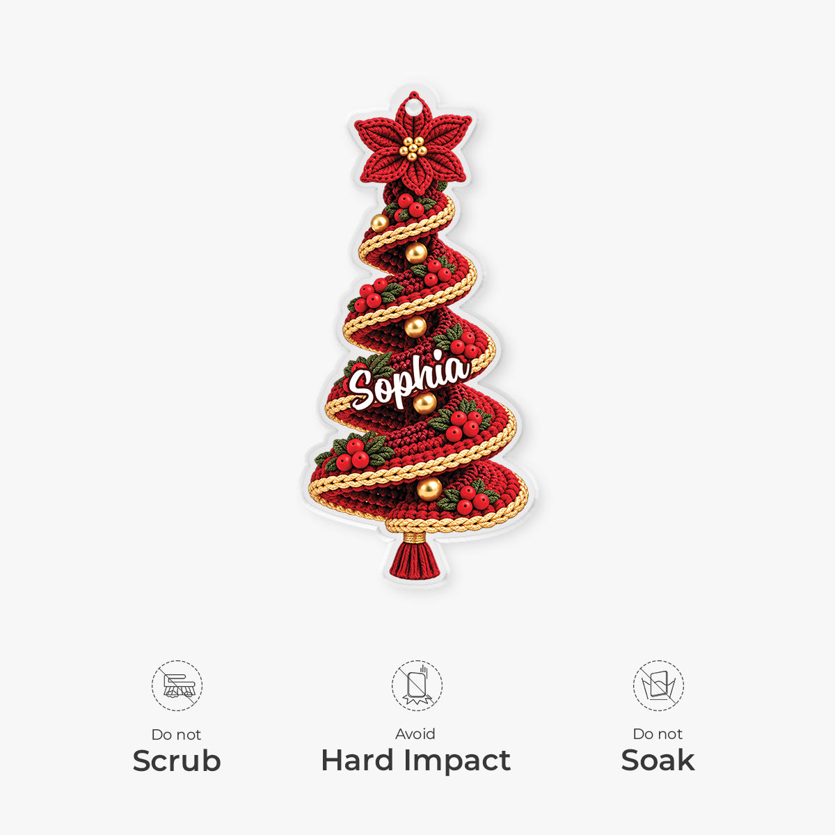 Faux Crochet Christmas Tree Personalized Acrylic Ornament with Name - Holiday Gifts for Family