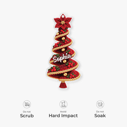 Faux Crochet Christmas Tree Personalized Acrylic Ornament with Name - Holiday Gifts for Family