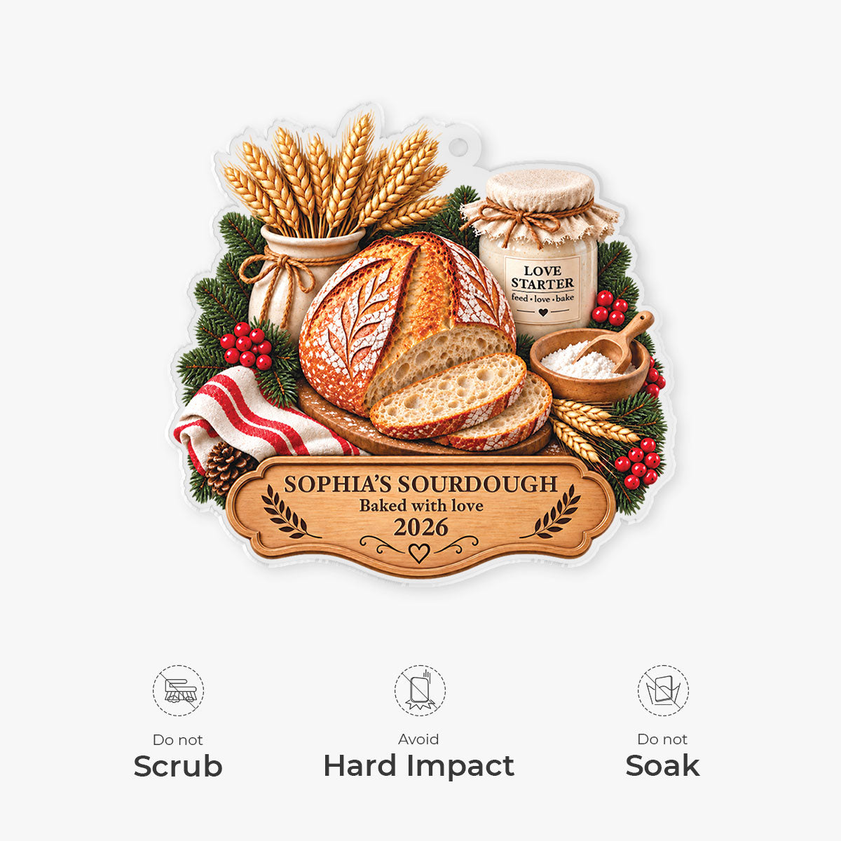 Baked With Love Sourdough Personalized Acrylic Ornament - Custom Bread Baker Gift for Homesteader